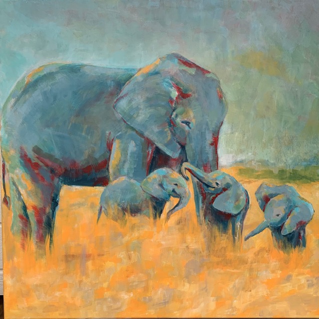 "Elefantkärlek" Akryl 80x80cm SÅLD